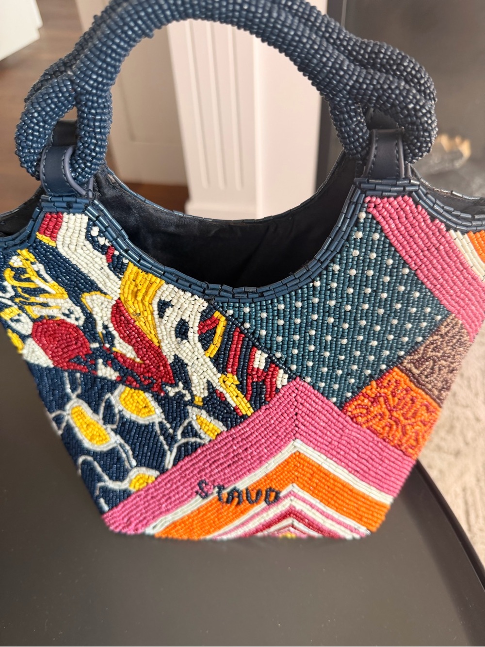 STAUD Multicolor Beaded Mini Tote in Navy, Pink, Yellow and Orange - Picture 2 of 3